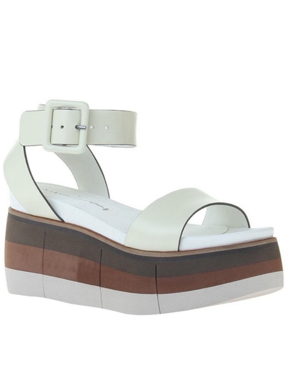Naked Feet Ice White Multi-Striped Platform Wedge Sandal